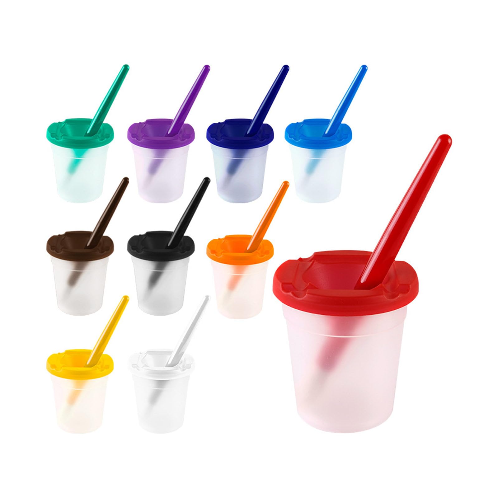 Kalttoy Multicolor 10Pcs Portable Paintbrush Washers With Caps And Artist Brushes For Watercolor Painting Cup Set