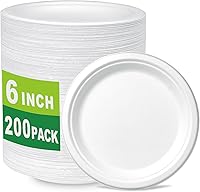 CantaGreen 200 Count 6 Inch Heavy Duty Compostable Dessert Plates - Biodegradable Bagasse Bamboo Fiber, Backyard Compostable