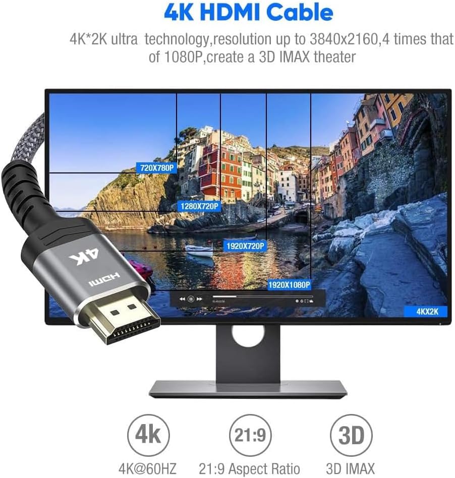 High-Speed HDMI 2.0 Cable 25FT,Highwings High Speed 18Gbps HDMI 2.0 Braided HDMI Cord Compatible 4K HDR,HDCP 2.2,Video 4K UHD 2160p,HD 1080p,3D -PS 3/4 Netflix LG Semsung ect