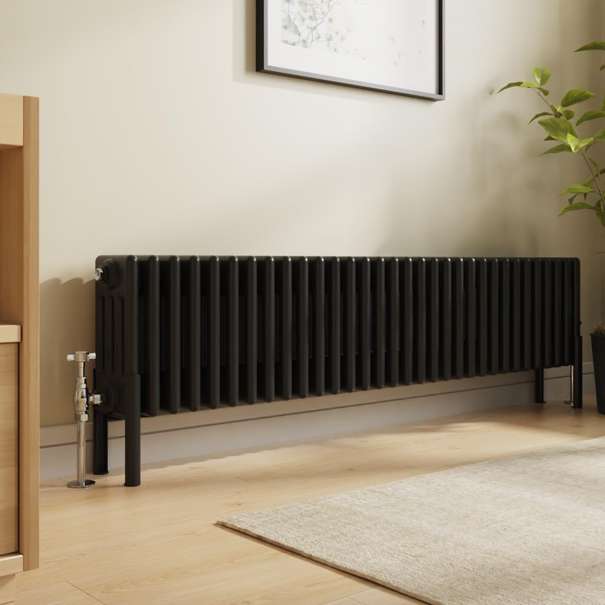 Nrg Black Traditional 4 Column Horizontal Radiator 300X1460mm Central Heating Radiators