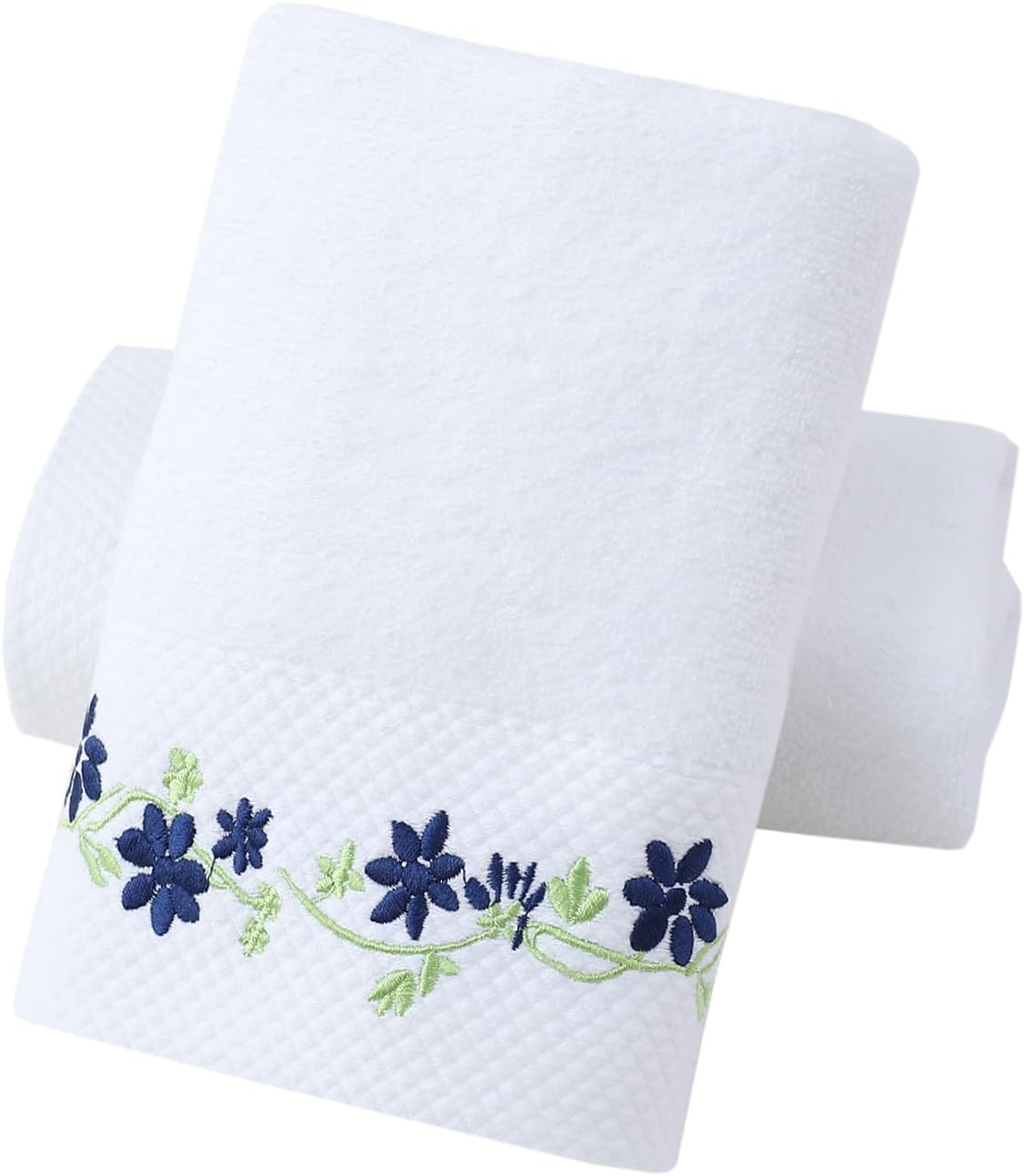 Pidada Hand Towels Set of 2 Embroidered Floral Pattern 100% Cotton Absorbent Soft Decorative Towel for Bathroom (White Pattern 5)