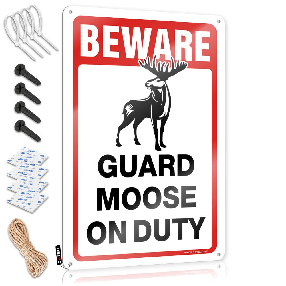 Metal Wall Decoration Modern Vintage Wall Art, Tinsign Retro Housewarming Tin Sign For Home Bar | 8x12 Inch Beware! Guard Moose On Duty Perfect For Dorm Decor(20X30CM)