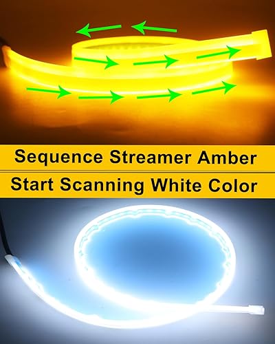 Miniatura 4 de Qasim Tira de luz de circulación diurna de 24 pulgadas, 23.6 in, escaneo de inicio, flujo secuencial blanco y amarillo, tira de luz de señal de giro