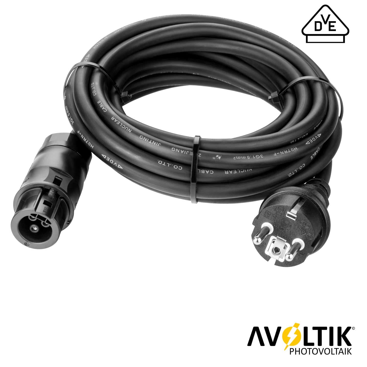 Avoltik Falownik, kabel przyłączeniowy 5 m, falownik, kabel 3-biegunowy, z gniazdem żeńskim Betteri BC01, solarny kabel przyłączeniowy Schuko do przyłącza AC I adapter do elektrowni balkonowej i