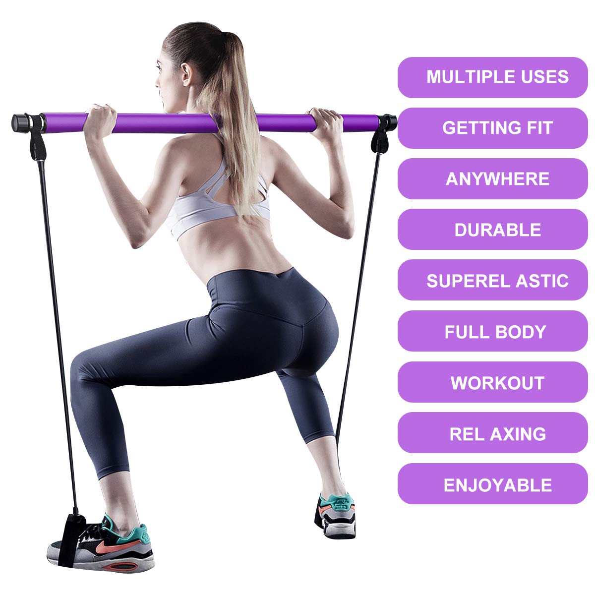 Surplex Bodybuilding Yoga Pilates Stick with Foot Loop, Pilates Bar Kit with Resistance Band, Portable Yoga Pilates Stick Exercise Bar, Ideal for Home Total Body Workout, Gym, Weighlifting