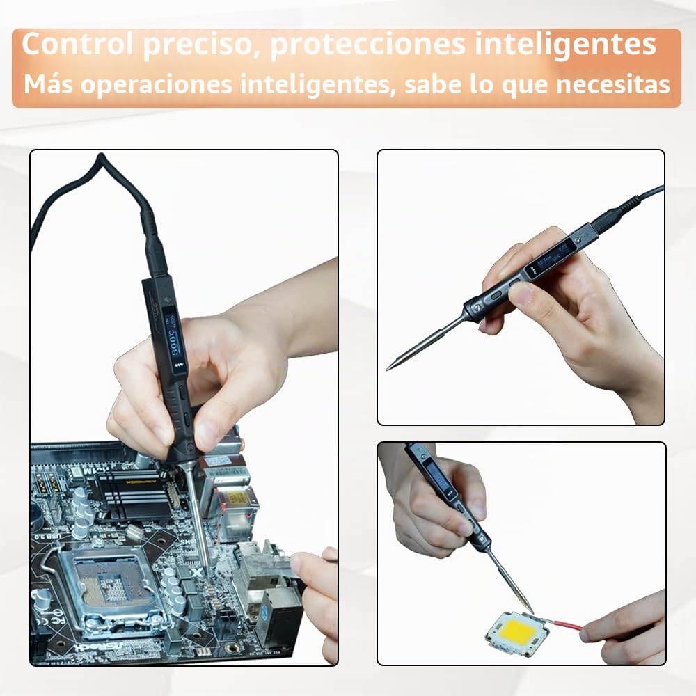 TS101 65W soldador eléctrico portátil inteligente Kit de soldador rápido de calor integrado DC 5525 Sensores de aceleración STM32, fuente de alimentación, cable de soldadura, soporte
