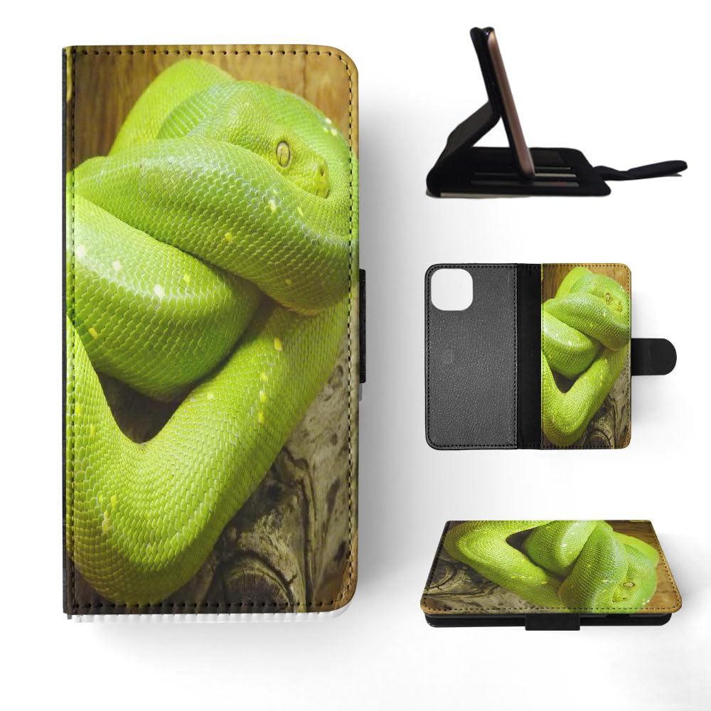 Green Slither Snake Reptile #3 FLIP Wallet Phone CASE Cover for Apple iPhone 15