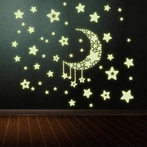 Miniatura 8 de Calcomanías de pared que brillan en la oscuridad, estrellas luminosas y lunas, calcomanías de pared para techo, decoración de estrellas brillantes y