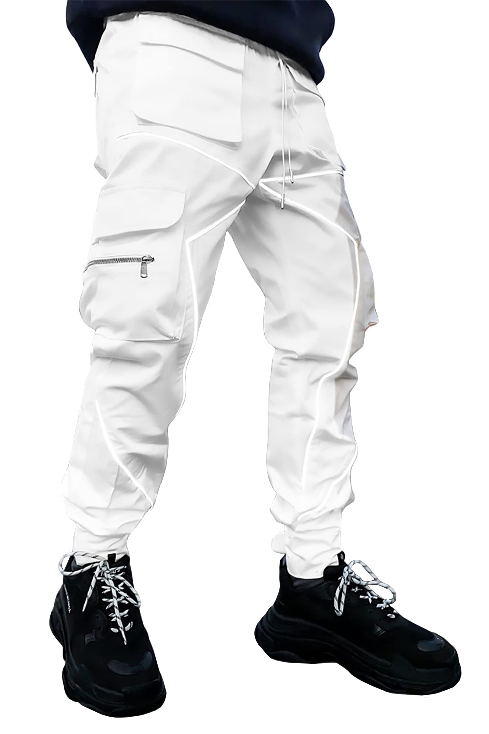 Men's Cargo Jogger Pants Reflective Technical Hip Hop Harem Pants Punk Streetwear Tactical Track Pants