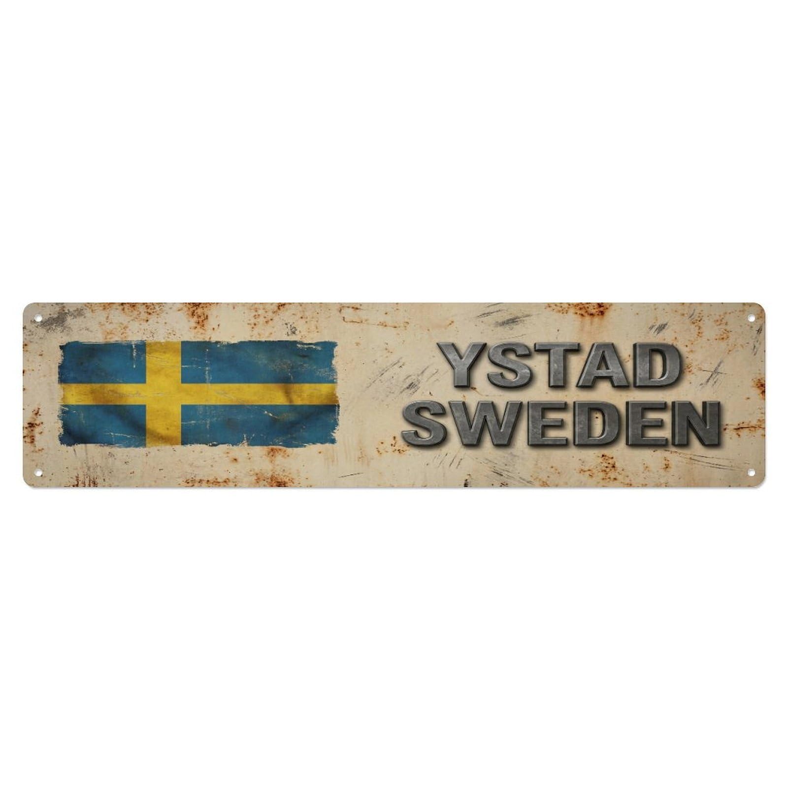 Metal Tin Sign Vintage Ystad Sweden Flag Decor Rustic Travel