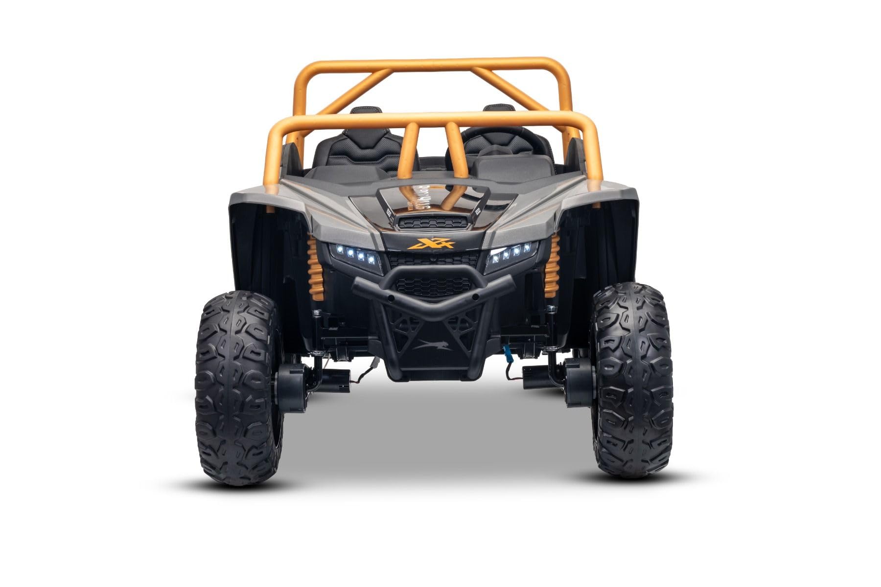 Buggy elettrico Artic CAT XXL 4x4 24V, grigio, due posti, ruote in EVA morbida, motori potenti, batteria al litio, lettore MP3 con Bluetooth, sospensioni posteriori, sedili in ecopelle, con licenza