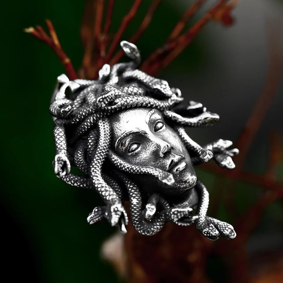 MOLOGO Snake Princess Medusa Pendant Stainless Steel Fashion Punk Hiphop Vintage Gothic Biker Jewelry Gift, Silver 6