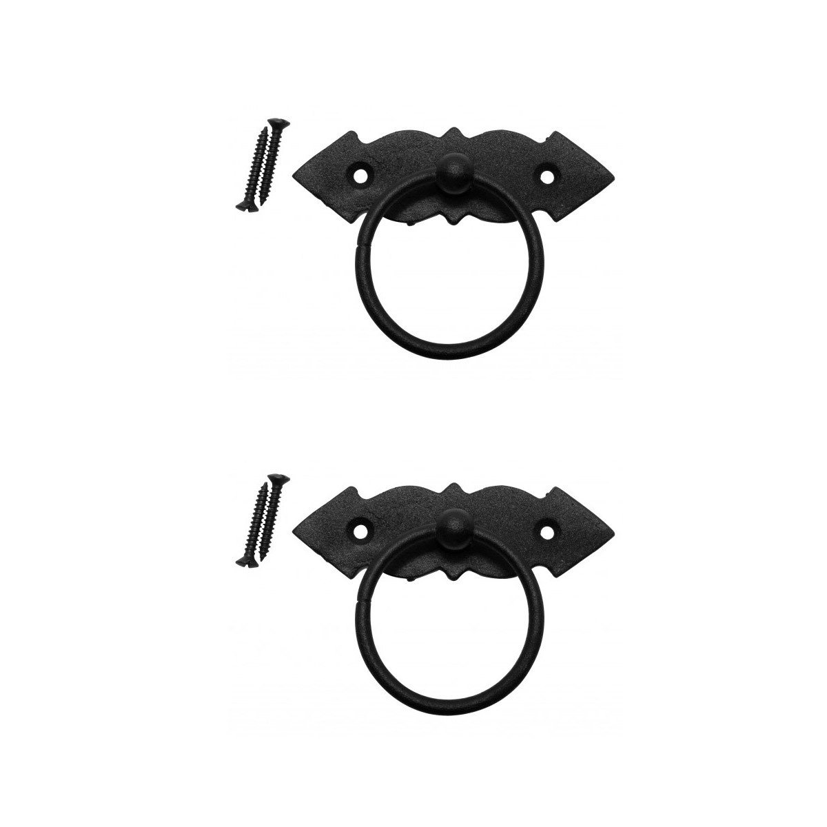 Renovators Supply Manufacturing Ring Pull Cabinet Door Drawer Wrought Iron Black 4'' Set of 2