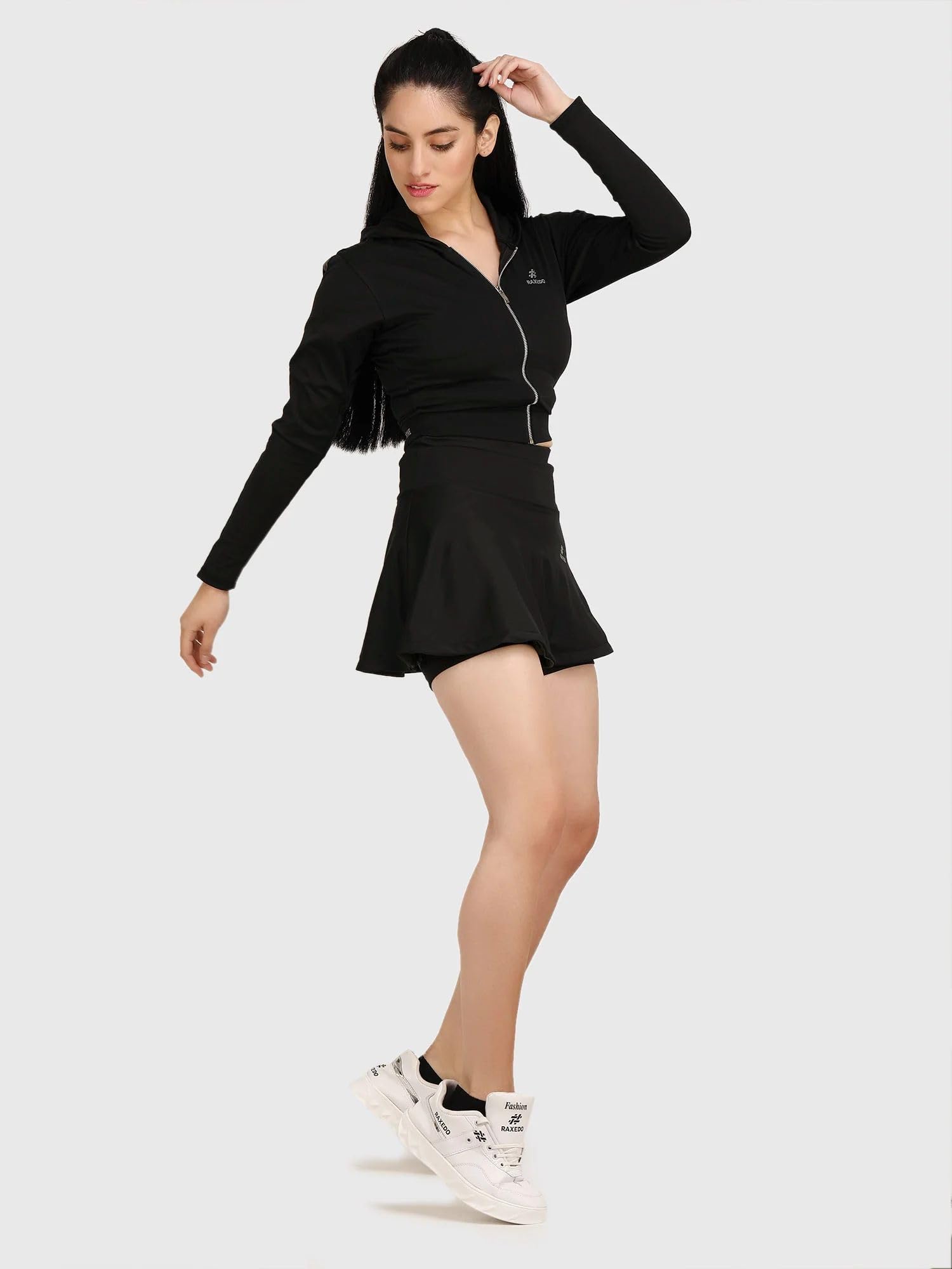 RAXEDO Mid-Waisted Black Sport Skirts for Women | Comfortable Athletic Wear for Gym & Outdoor Activities | Cotton Lycra Fabric (Small) - Image 5 thumbnail