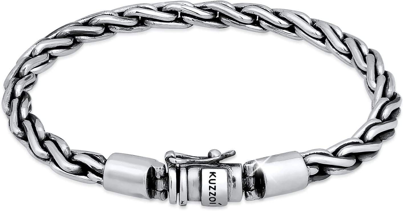 kuzzoi 925 Sterling Silver Round Byzantine Bracelet for Men, Length 7,48 inch - 9,05 inch, Width 0,24 inch, 0.85 oz