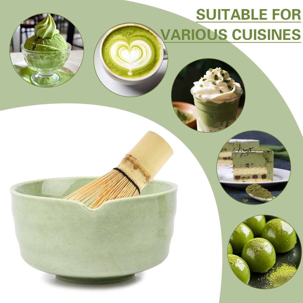 5 piezas Te Matcha kit, Set de Té Matcha con Cuenco Te Matcha, Batidor te Matcha y Soporte, Cuchara Matcha | Sonjunto de Batidos de Matcha para el Hogar, la Oficina y Como Regalo
