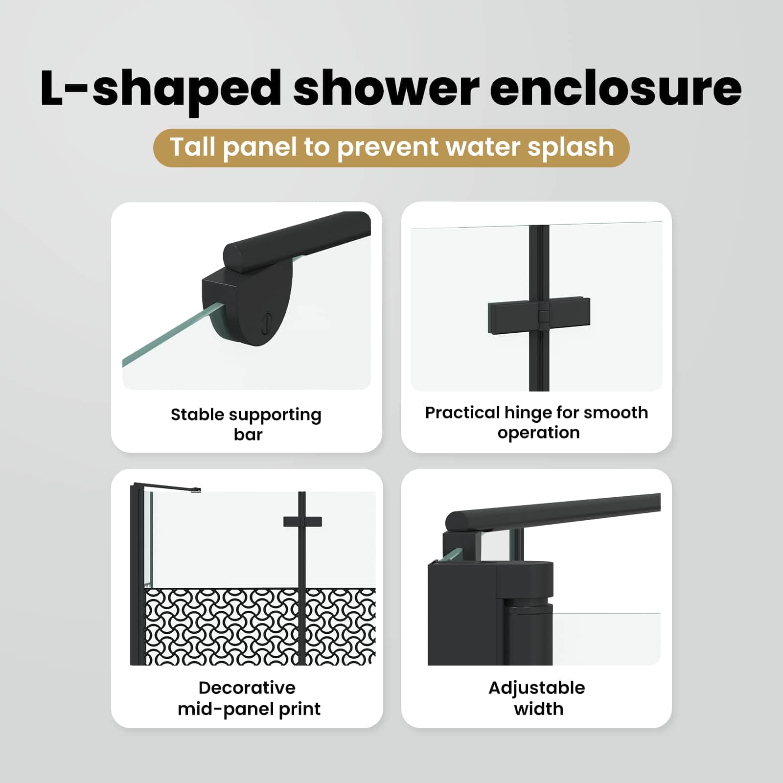vidaXL Enclosure para baño Geométrico Manual Negro 120 x 67 x 129 cm