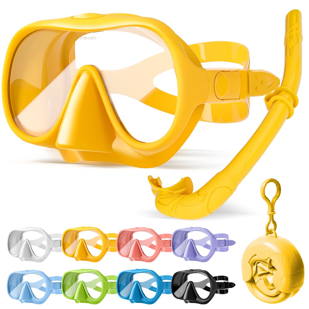 HINATAA Snorkel Set Adults, Fashionable Macaron Colors Frameless Snorkeling Mask, Ultra Wide View Anti-Fog Snorkel Mask Set