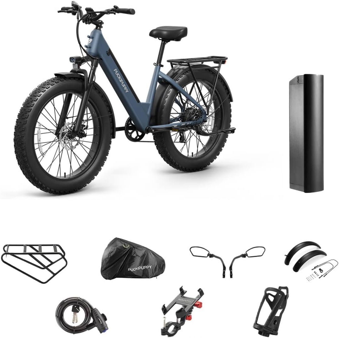 Electric Bike for Adults 960W with Extra Battery, 48V 15AH Removable Battery Electric Bicycle, 28MPH Commuter E-Bike, 7 Speed, Up to 60 Miles, All Terrain 26″ Fat Tire Front Suspension, Samoyed