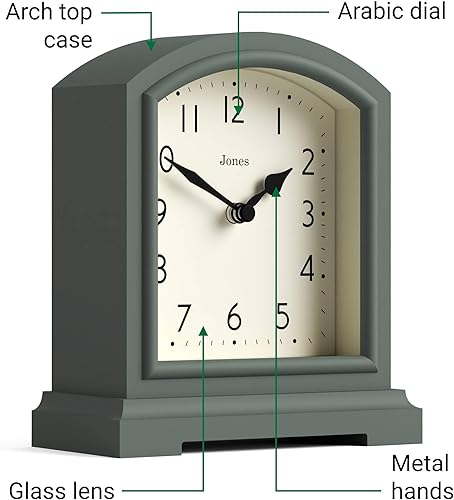 Miniatura 6 de JONES CLOCKS Tavern - Reloj de repisa  Diseño moderno de arco superior  Verde espárragos  Estilo clásico contemporáneo para escritorio, mesa,