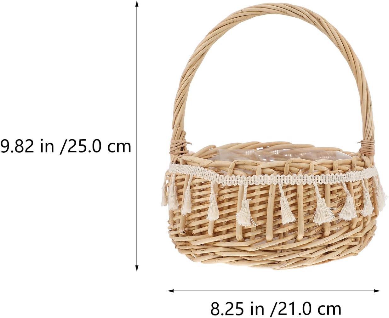 jojofuny Large Woven Willow Bride Flower Basket with Handle, Portable Wedding Flower Girl Basket for Ceremony and Photography Prop