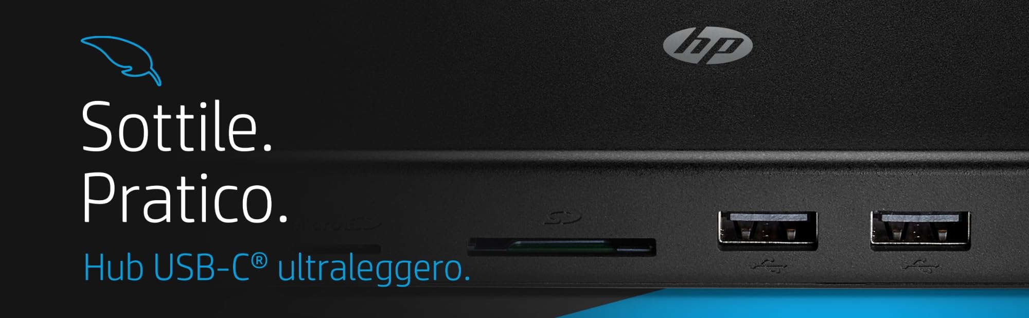 HP Hub Multi porta USB-C da Viaggio, Compatibile con PC dotati di Porta USB-C, Power Delivery e DisplayPort, Nero
