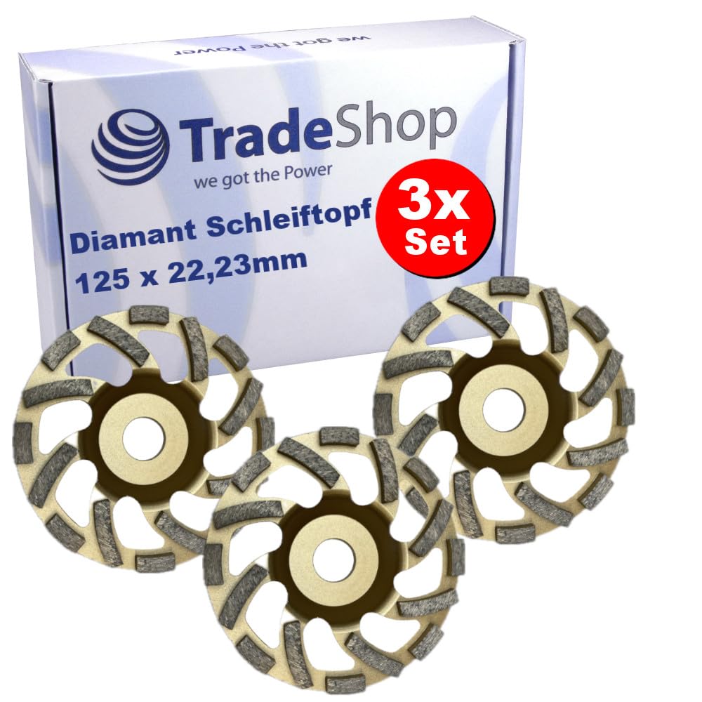 Trade-Shop - Plato de lijado profesional (3 unidades, 125 mm de diámetro, 22,23 mm, orificio para muchas herramientas eléctricas/16 segmentos turbo de 5 mm)