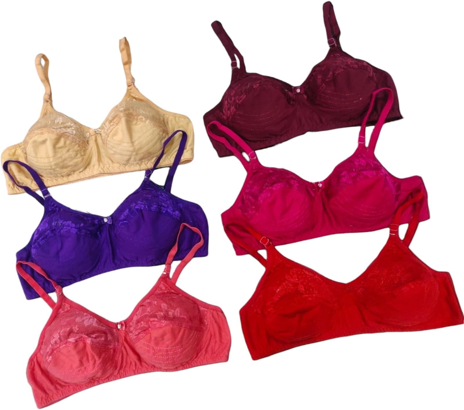 Piylu Women's Non Padded Bra Full Coverage Bra Multicolor (Pack of 6)