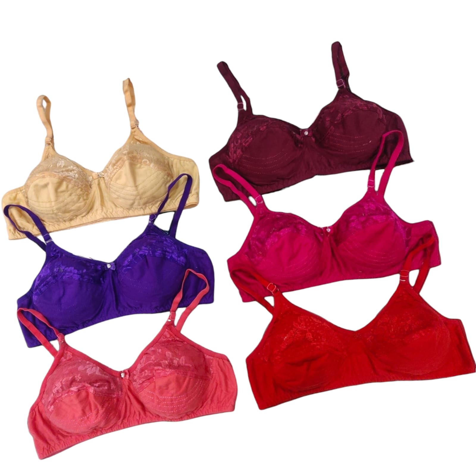 Piylu Women's Non Padded Bra Full Coverage Bra Multicolor (Pack of 6)