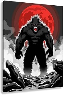 Novup Halloween Monster Art Wall Canvas Print Decor Pictures Painting Artwork Dark Beast Horror Supernatural Creature Blood Moon Full Living Room Bedroom Game Dorm Apartment 12X16Inch
