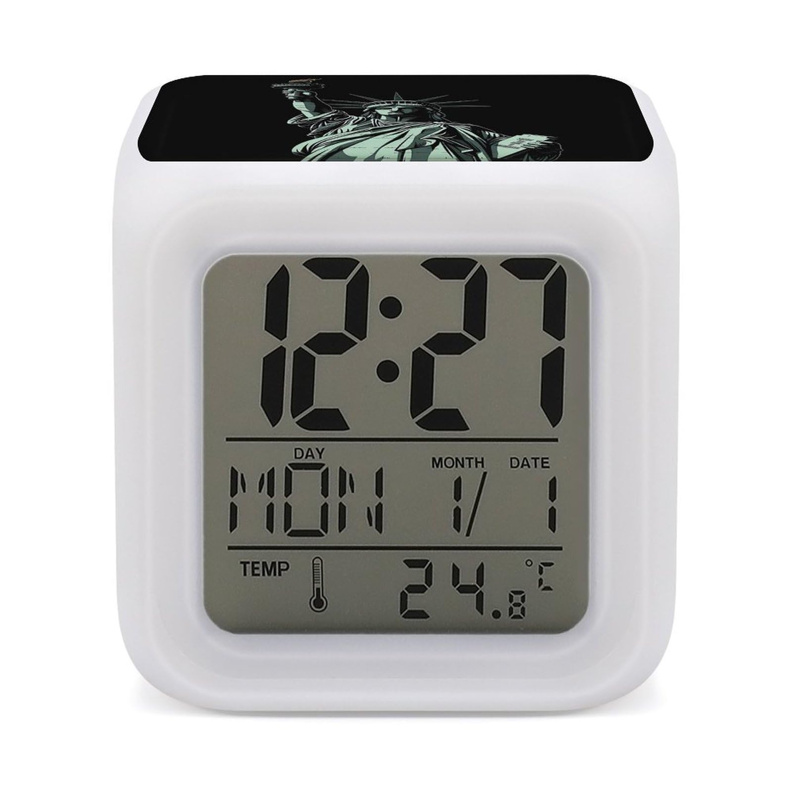 Reloj despertador digital Estatua de la Libertad con luz LED decorativa para mesita