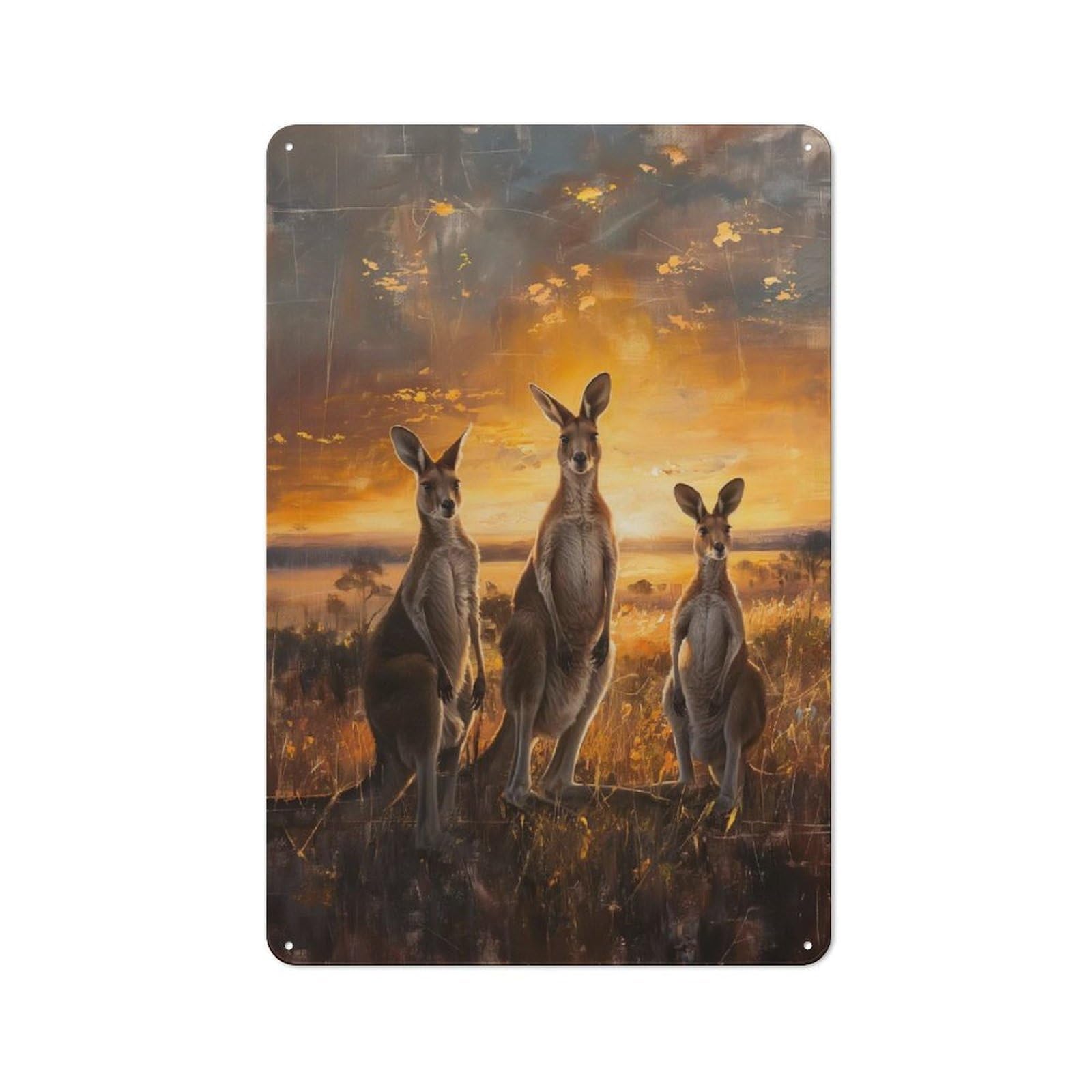 Junmoney Style Tin Wall Plaque 30X20cm With Kangaroos Sunset Painting For Home Bar Wall, For Hosts Who Enjoy Retro Interiors