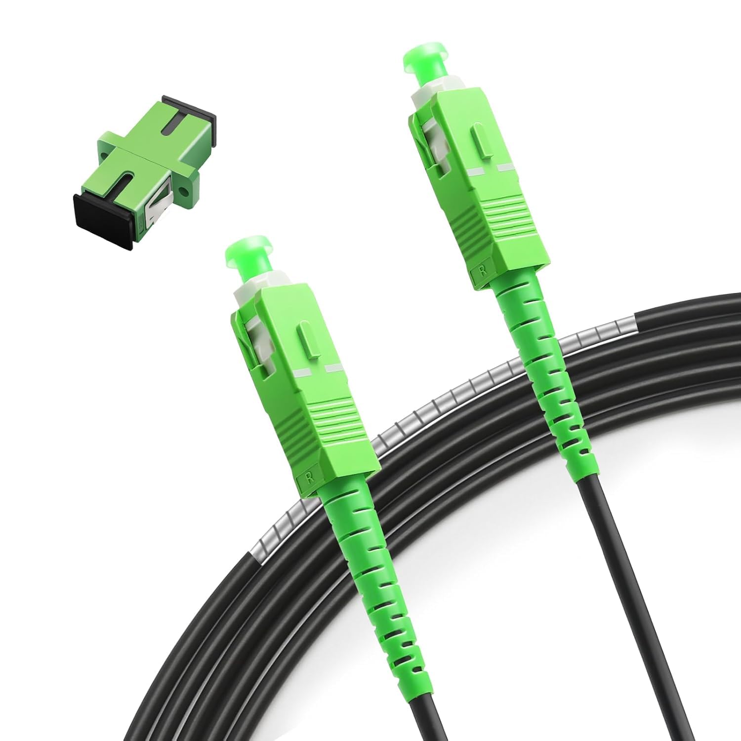 50M(164ft) Armored Fiber Optic Internet Cable SC/APC to SC/APC Single-Mode 9/125μm OS1/OS2 Simplex Patch Cord, Heavy-Duty 3mm OD, LSZH, White