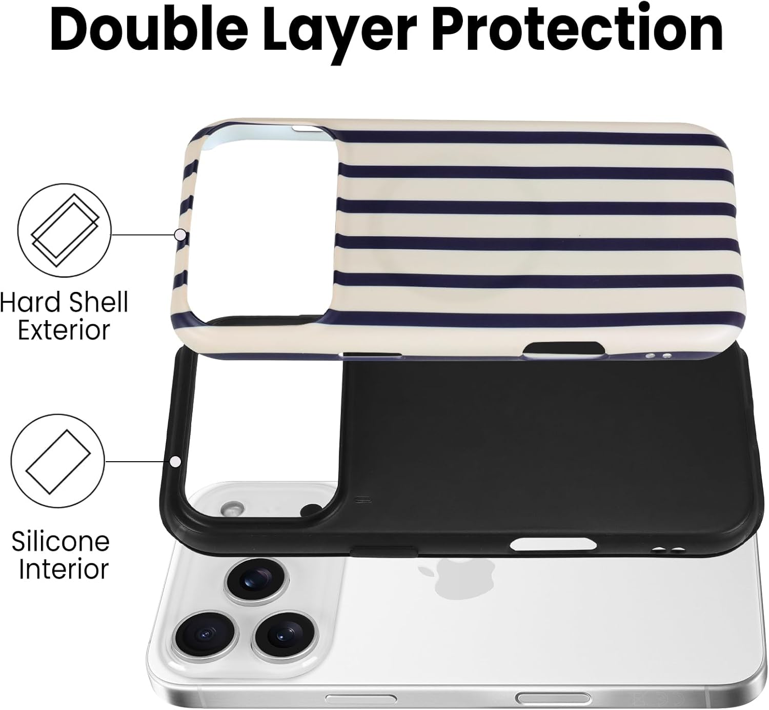 SOKAD Magnetic Vertical Stripes Phone Case for iPhone 17 Pro Max, Cute Navy Blue Striped Line Pattern Compatible with Magsafe Matte Protective Case Cover with Screen Protector for Girls Women - Image 3