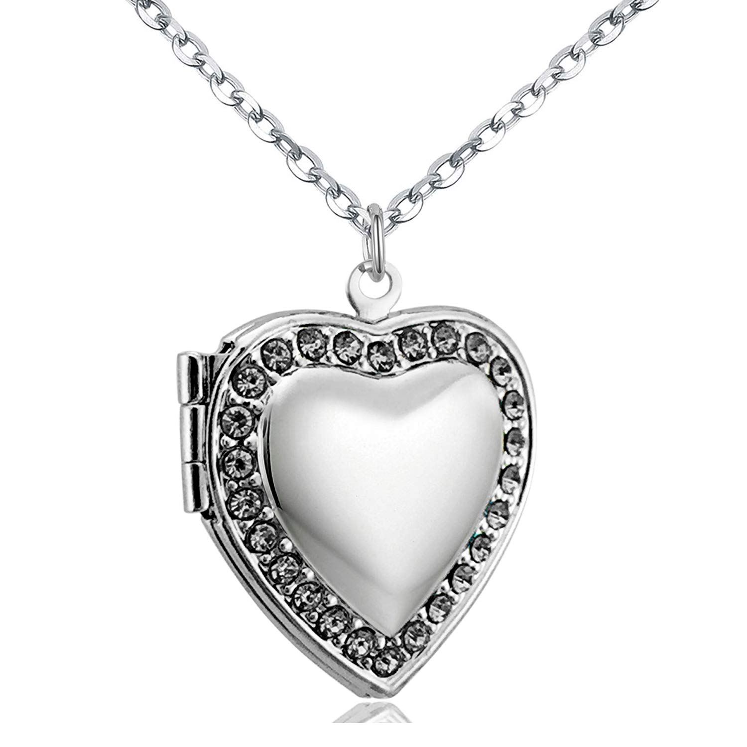 POWER WINGJan-Dec Birthstone CZ Love Heart Locket Necklace That Holds Pictures Living Memory Lockets,18"