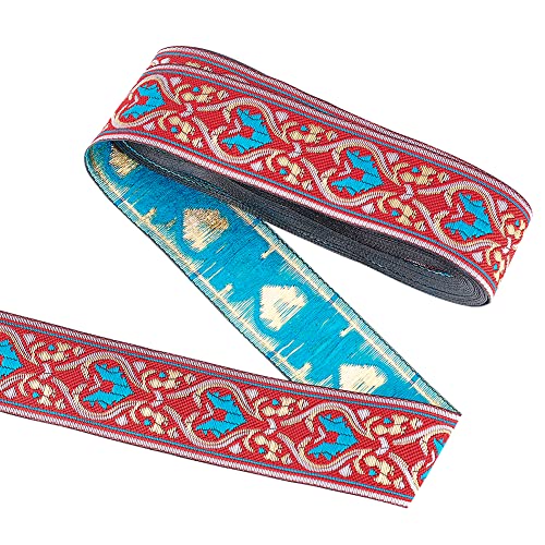 FINGERINSPIRE Nastro Jacquard Vintage Rosso FireBrick Da 7 m 33 mm Motivo A Cuore D'Amore Ricamo Tessuto Nastri In Poliestere Etnico Bordo In Tessuto Retrò per Cucito Artigianale, Cinture Decorazione