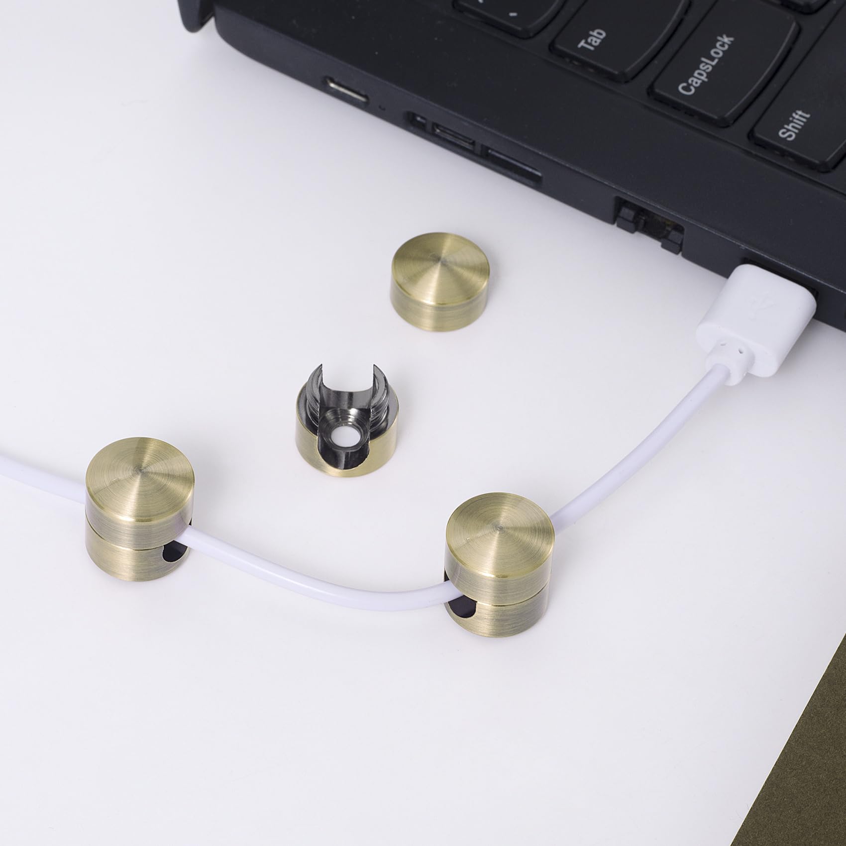 Kabelanker für Schreibtisch, Rotguss, Kabelanker, Halter, Aluminiumdraht, Organizer, selbstklebend, verstellbar, 2-in-1-Kabel-Clips, Ladekabel-Management für Nachttisch, Büro, Zuhause