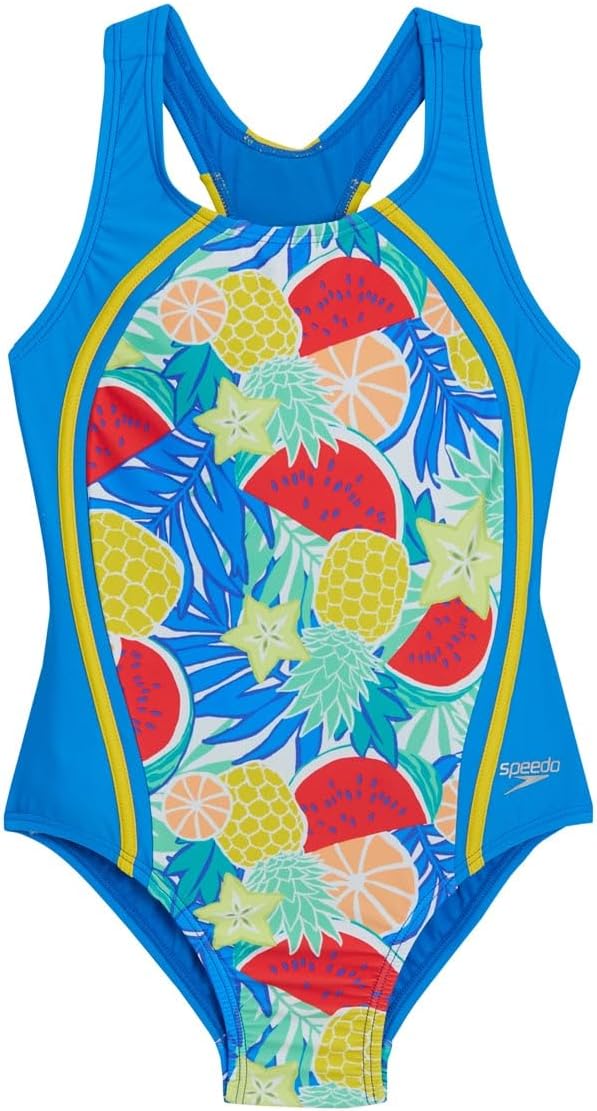 Speedo Girls' Printed Sport Splice One Piece Swimsuit (Big Kid) Super Sonic