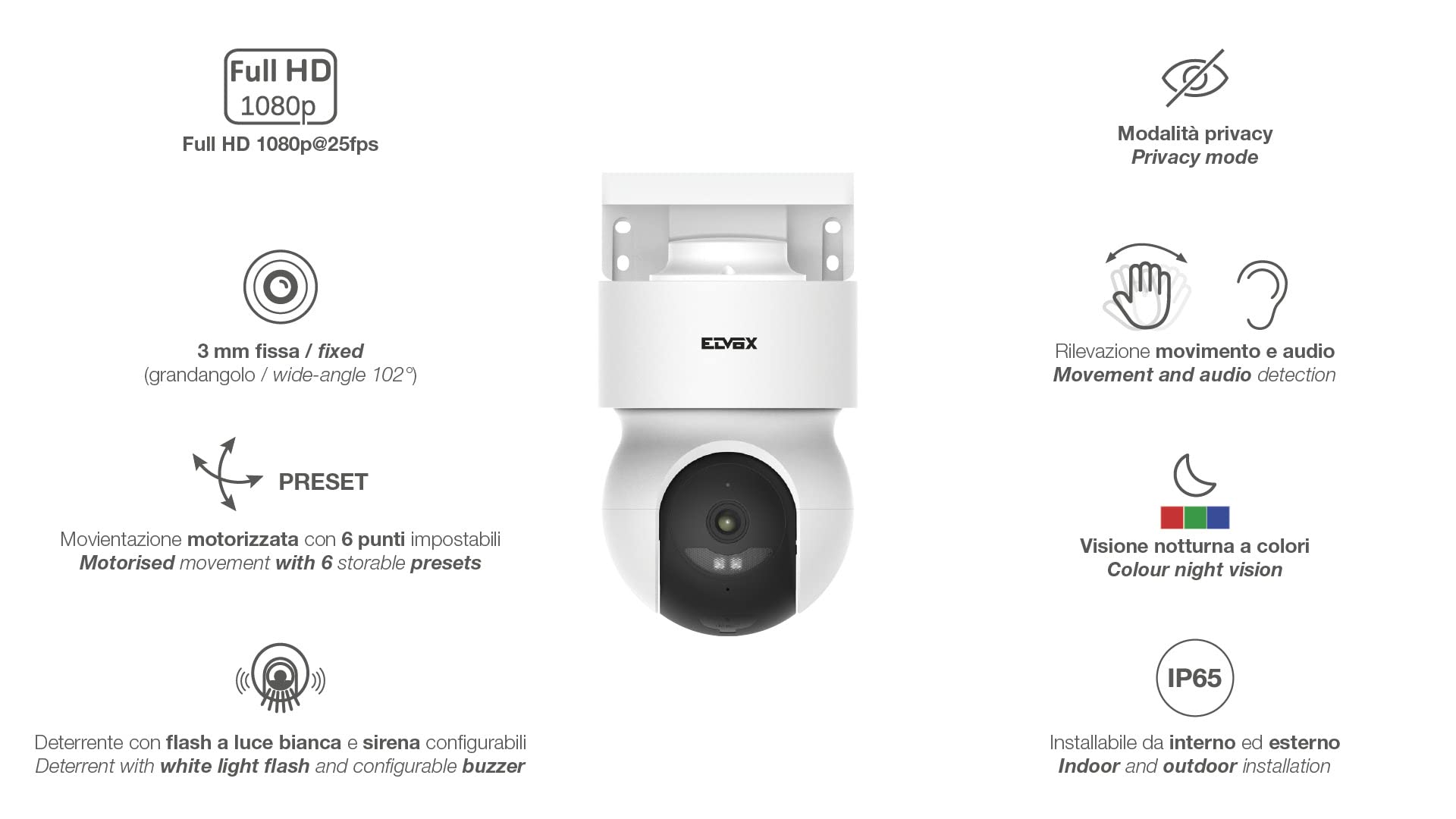 VIMAR 46241.030B Telecamera WiFi motorizzata da esterno, a colori Full-HD, supervisione da app, registrazione su micro SD fino a 128 GB (non inclusa)
