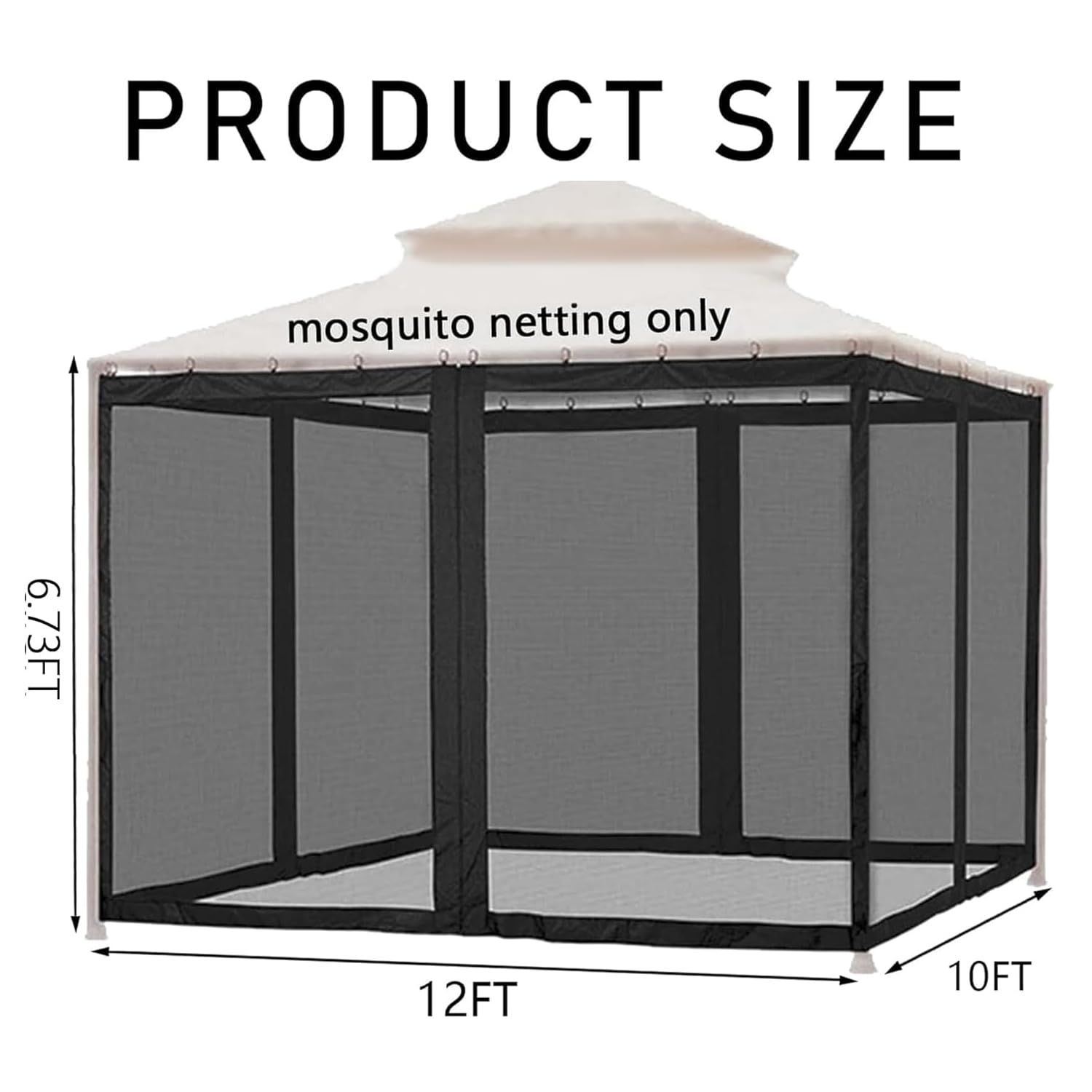 Moustiquaire universelle de rechange pour tonnelle de 3 x 3,6 m, rideau latéral à 4 panneaux, avec fermetures éclair, moustiquaire (uniquement)