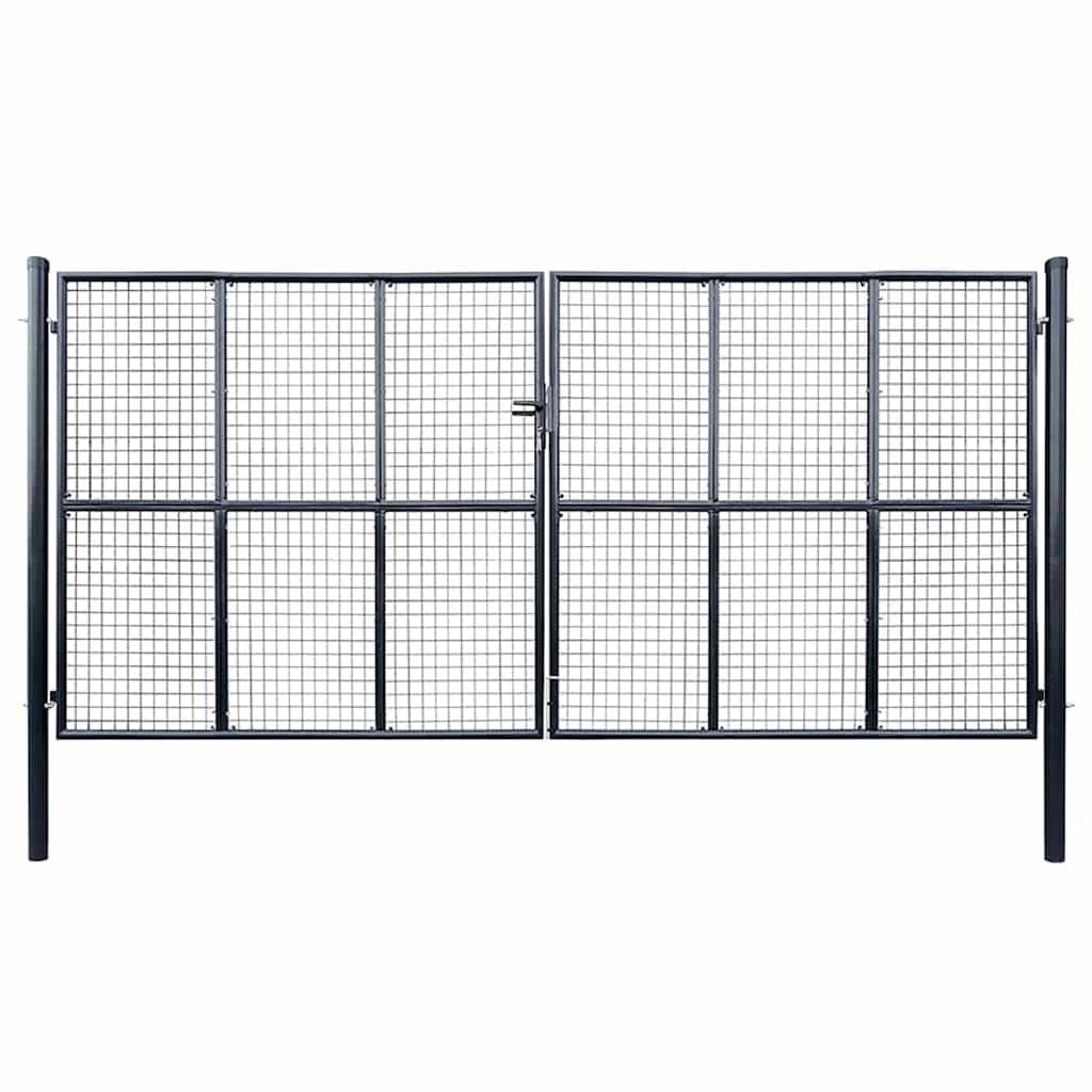 vidaXL Maschen-Gartentor verzinkter Stahl 400 x 175 cm Grau