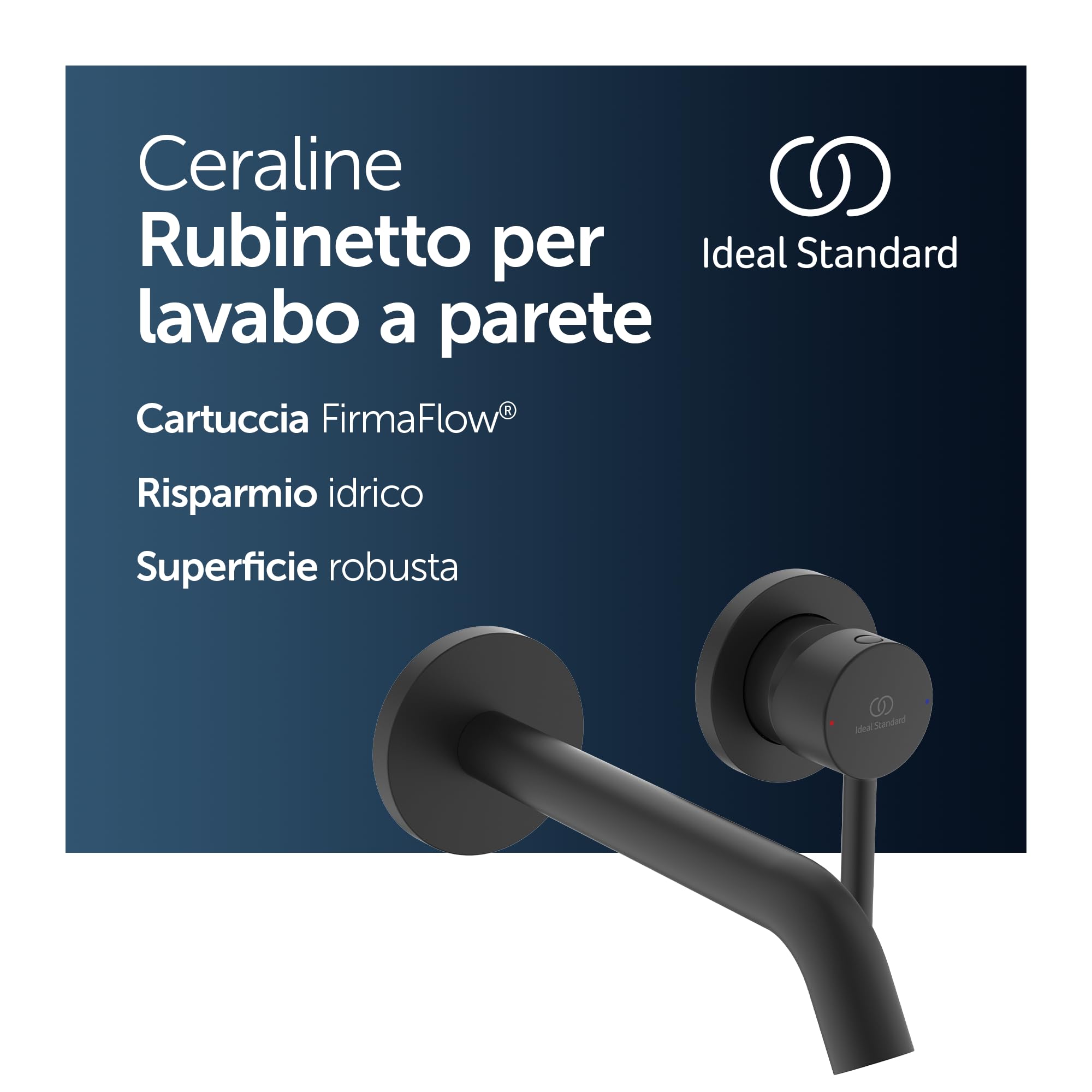Ideal Standard Ceraline Rubinetto per lavabo a parete – Nero Opaco | Kit di montaggio a filo muro 2 per l'installazione finale, cartuccia FirmaFlow a risparmio idrico