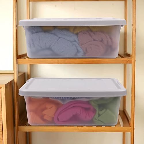 Miniatura 4 de Teyyvn Caja de almacenamiento transparente de 14 L, paquete de 2 contenedores de plástico con tapa gris