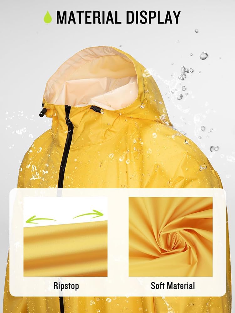 Waterproof Zipper Pocket Poncho Rain Coat for Men and Women, Yellow, Navy, Black, Blue, Trench Coat, Long Sleeve (Color : Dark Khika, Size : Free Size)