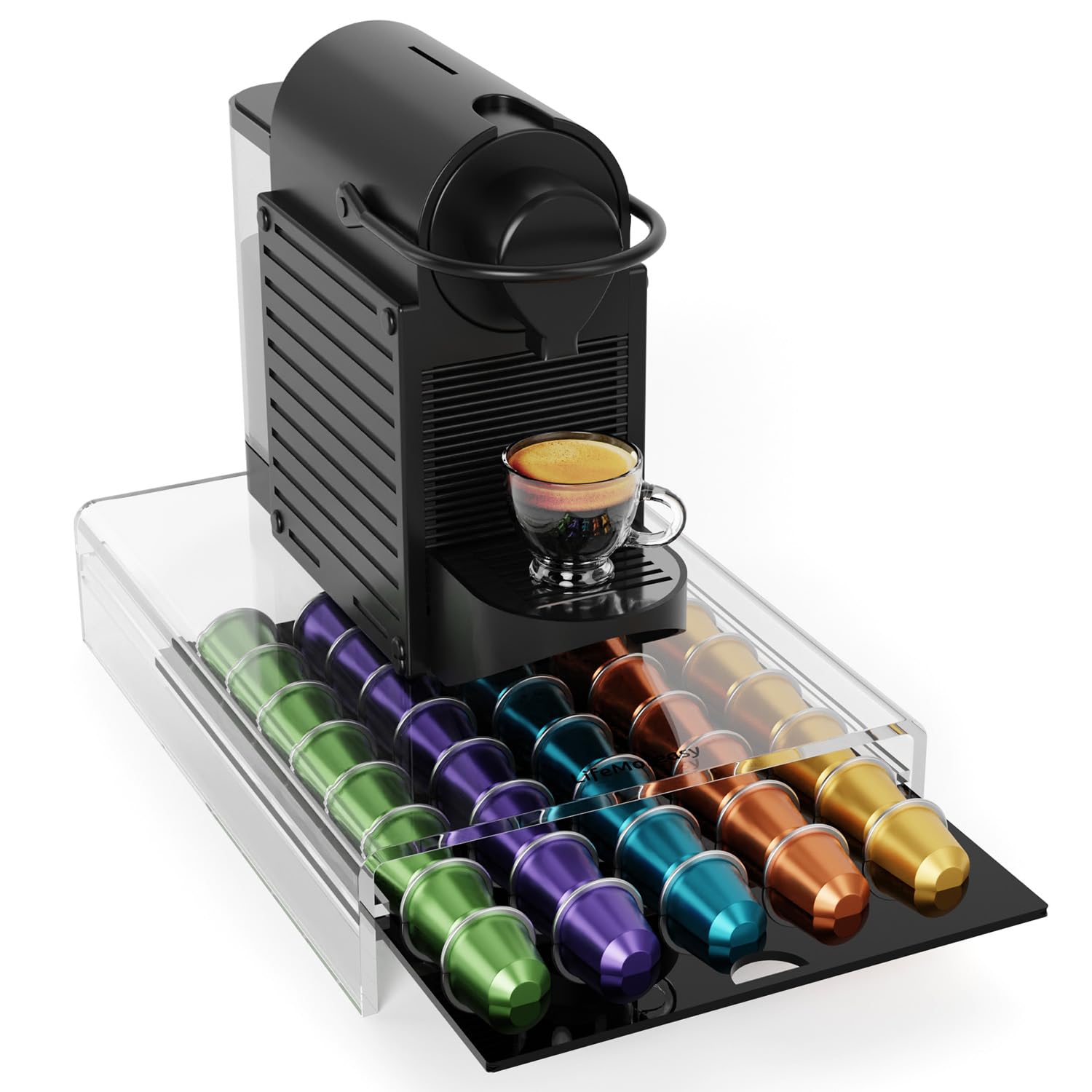 Opberglade voor capsules, transparante koffiecapsulehouder, 24,7 x 17,6 x 6,6 cm, acryl koffiecapsulemand met 4 partitie, voor Nespresso, Tassimo, Dolce Gusto, Vertuo capsules