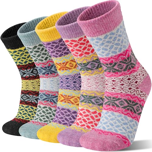 Image of Sandsuced 5 Pack Merino Wool Boot Hiking Socks for Women Warm Winter Thick Thermal Cozy Work Soft Ladies Socks