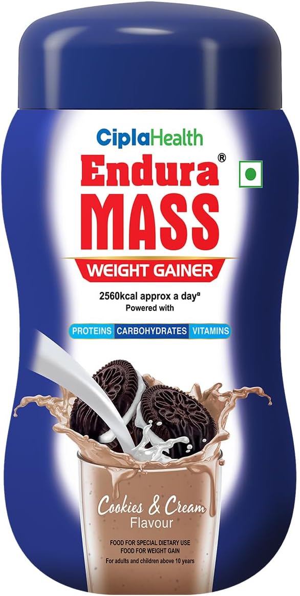 Endura Mass Weight Gainer Powder 550G Cookies & Cream | Unique Blend Of 3 Sources Of Protein, Carbs, Vitamins & Essential Minerals | Ideal For Children Above 10 Years, Men, Women & Athletes