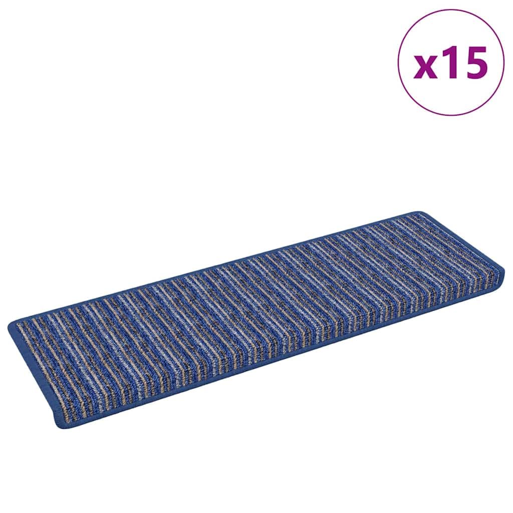 Tomostar Lot de 15 Marchettes d'escalier Antidérapant, Tapis d'escalier Autocollant Tapis pour Marche Protection d'escalier Rayé 15 pcs Bleu 65 x 21 x 4 cm