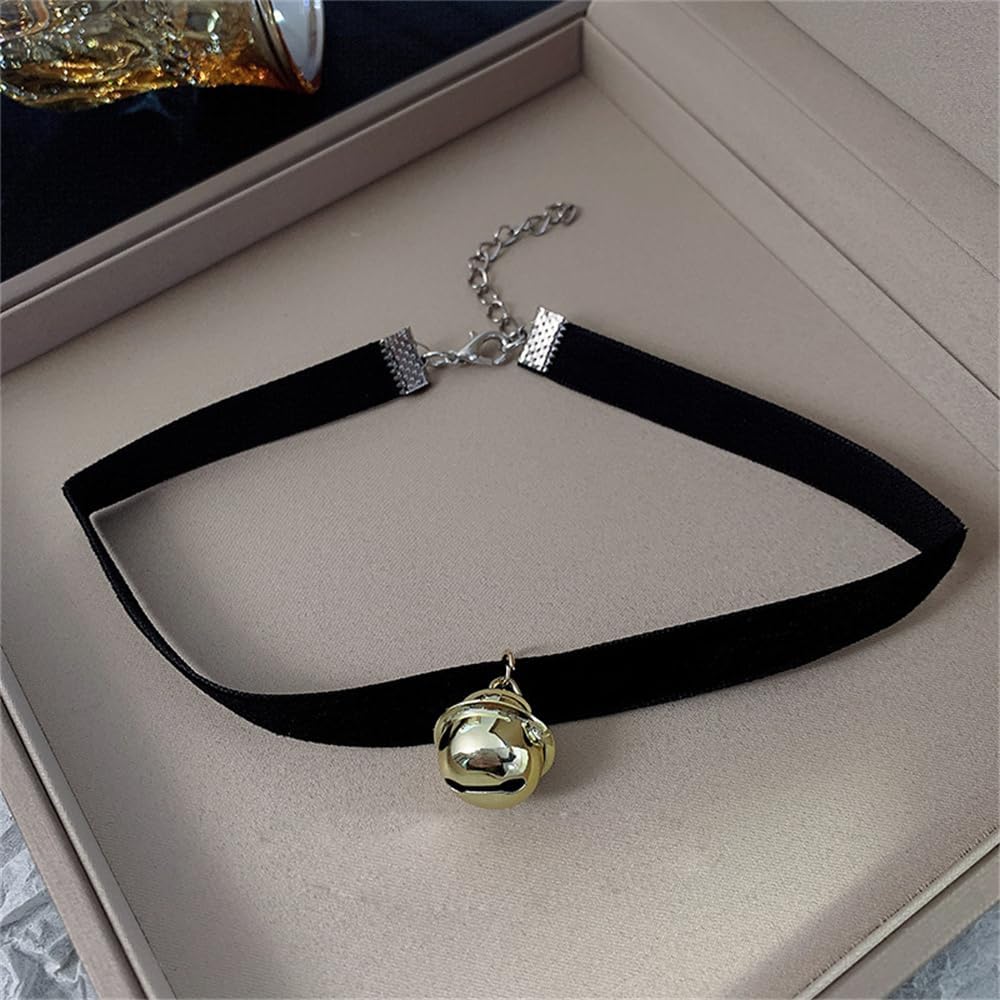 Vintage Black Red Velvet Choker Necklace for Women Gothic Victorian Round Love Heart Jingle Bell Charms Adjustable Chain Necklaces Holiday Dress Accessories Punk 80s 90s Christmas Valentine Cosplay Party Jewelry (B-Bell) - Image 6