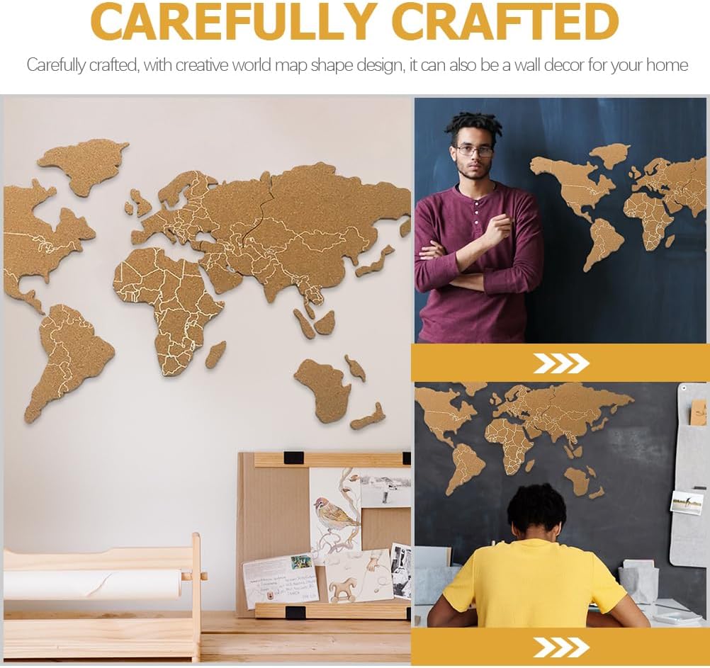 VOSAREA 1 Set Cork Board World Map Self-Adhesive Corkboard Continents Self Adhesive Cork Pin Board Cork Message Board for Wall to Pin, Plan and Document Travels